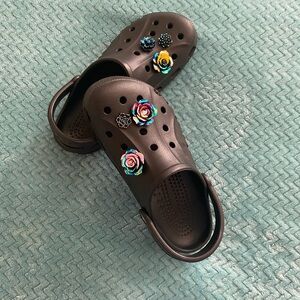ADULT Black Clogs with Colorful Charms